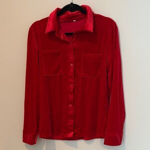 Red Velvet Button-Up Shirt